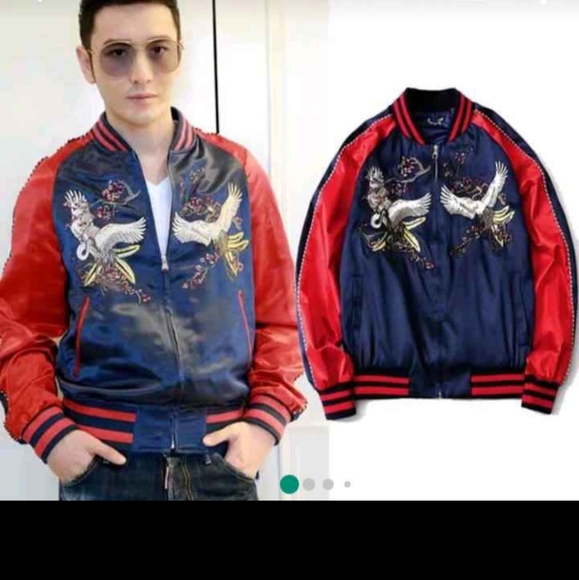 🎀NEW Unisex Satin Baseball Crane Embroidered  Streetwear Outerwear Jacket - Picture 7 of 14